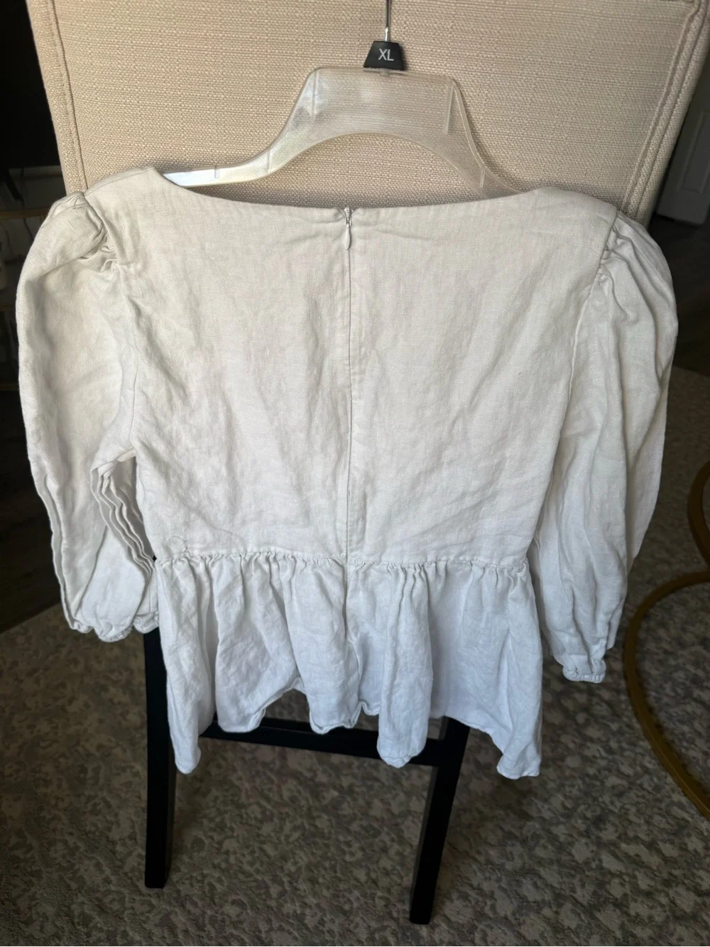 Reformation Abigail 100% Linen Top White Puff Sleeve Lace Up Peplum Size 8